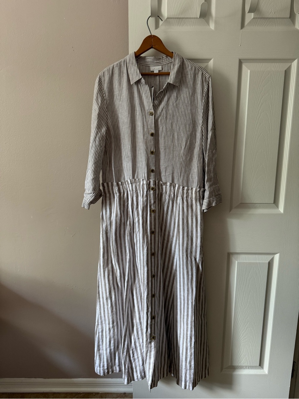 NWT J.Jill Love 100% Linen Maxi Long Sleeve Striped Dress Women’s Large